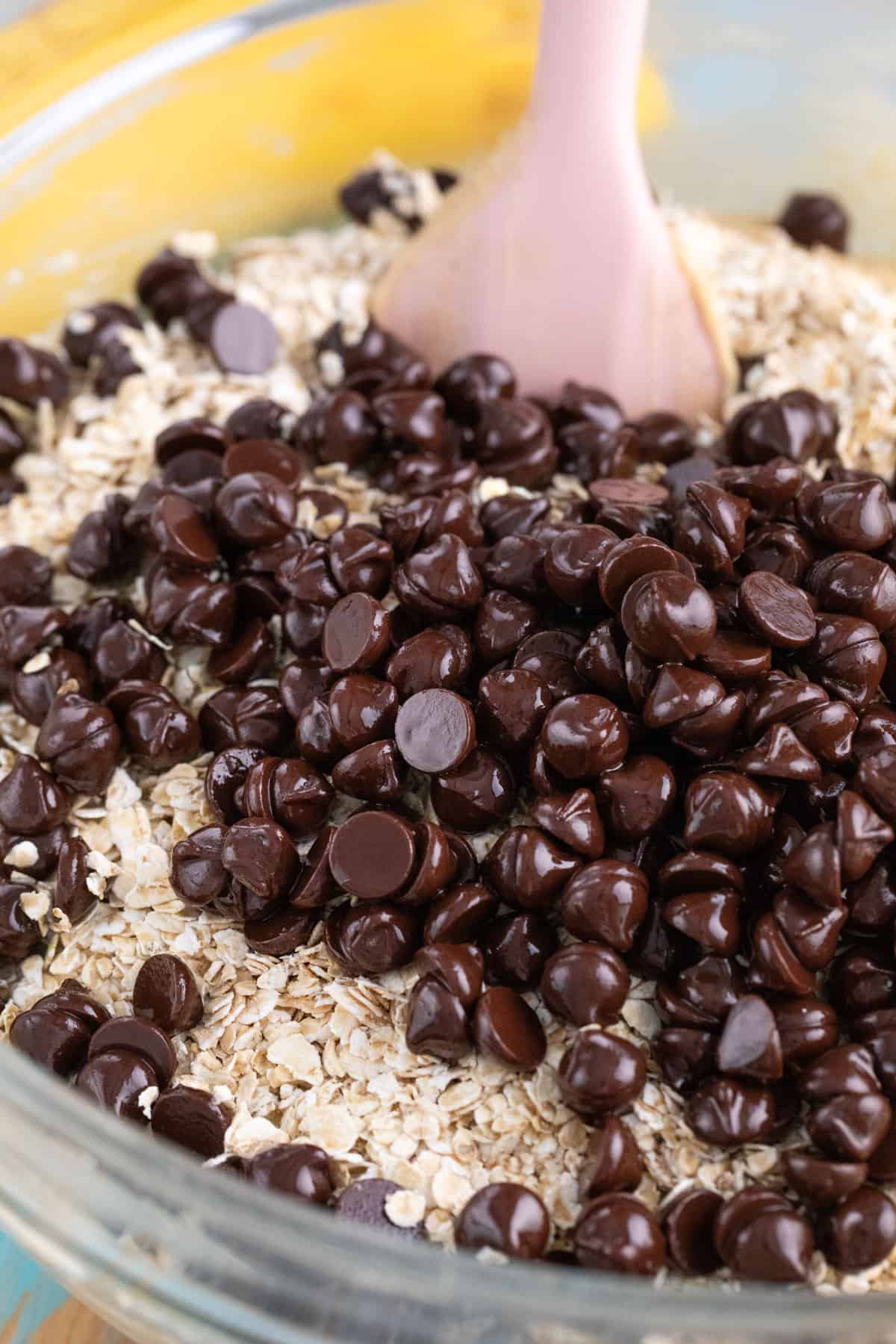 chocolate chips added to banana oatmeal cookie batter