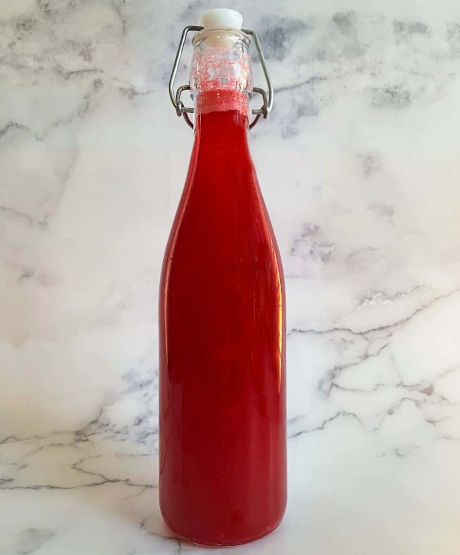 a bottle of strawberry shrub.