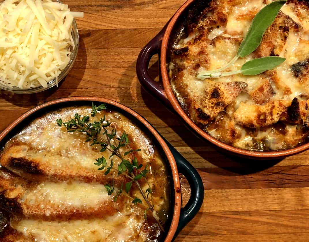 bowls of french onion soup