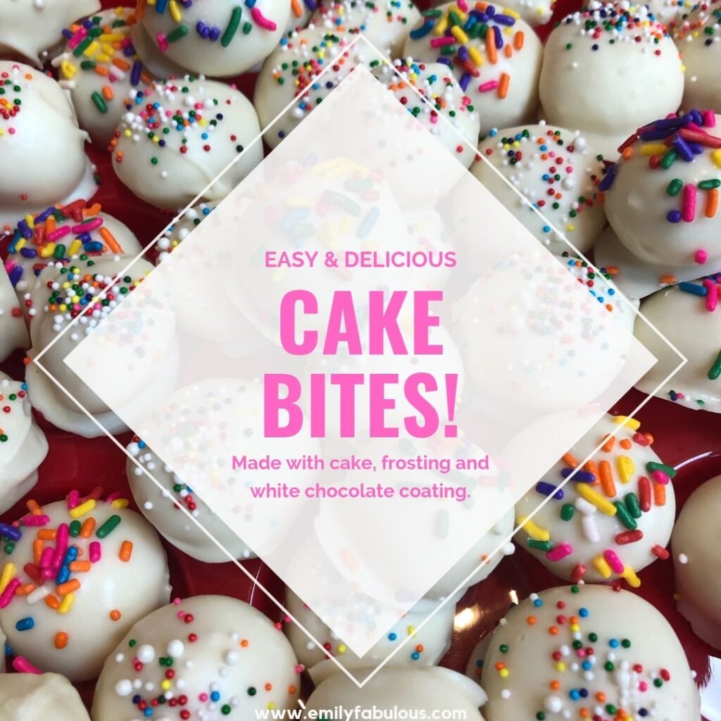 cake bites with multi-colored sprinkles.