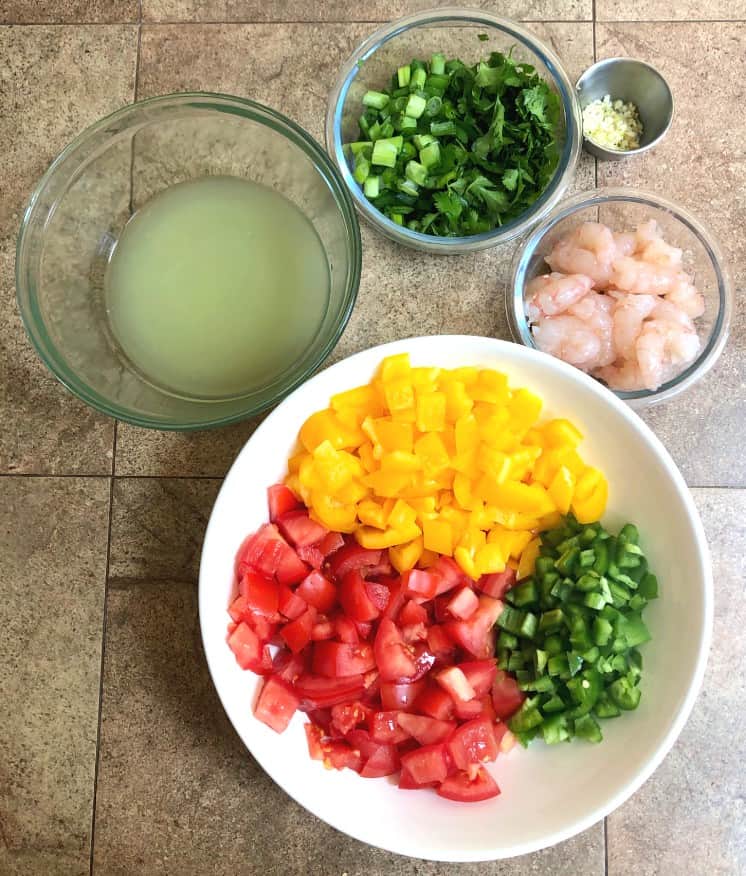 fresh shrimp ceviche ingredients.