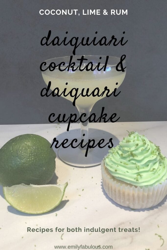 classic daiquiri cocktail, daiquiri cupcake with lime zest and a lime wedge