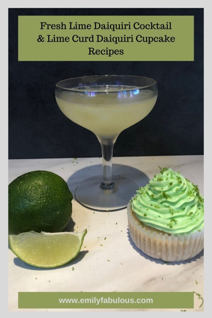 classic daiquiri cocktail, daiquiri cupcake with lime zest and a lime wedge