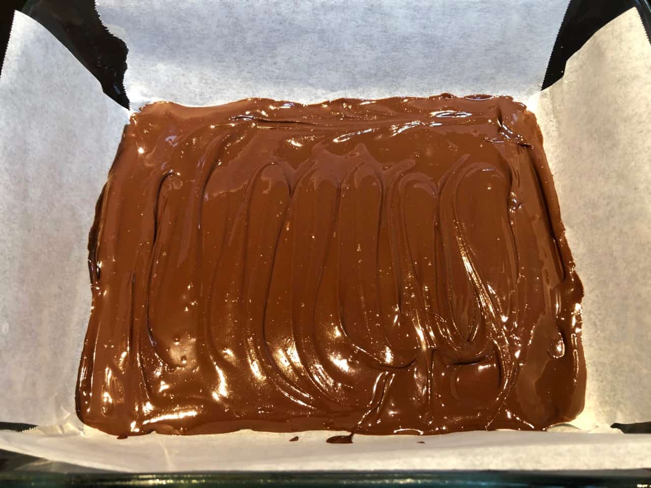 first layer of chocolate for snickers bars.