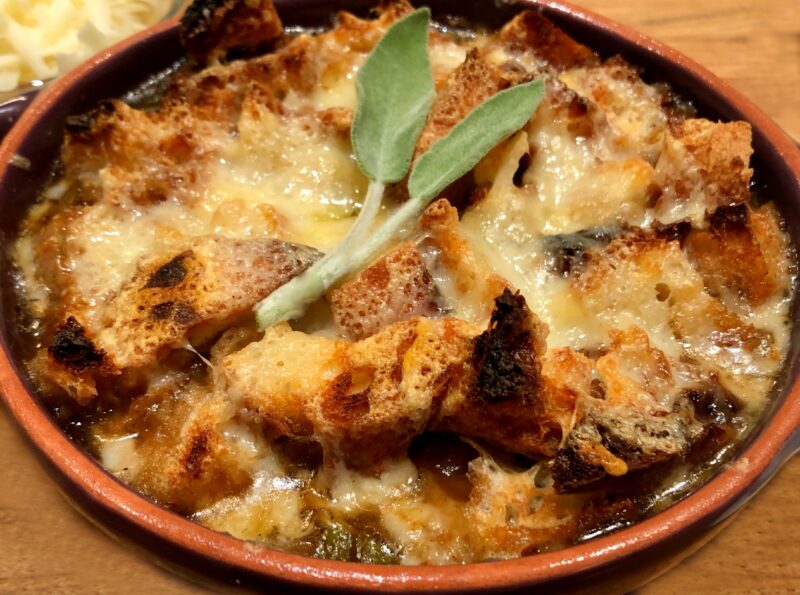 french onion soup with cheese and sage