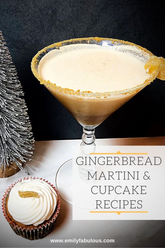 gingerbread martini and gingerbread cupcake with candied ginger garnish