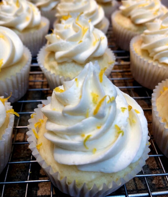 lemon curd filled cupcakes with lemon zest