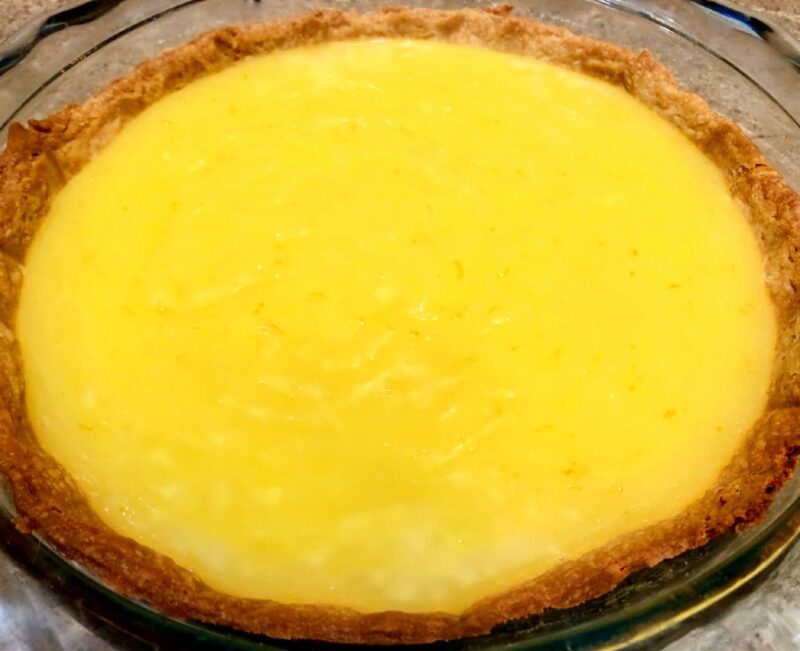 lemon pudding in a baked pie crust.