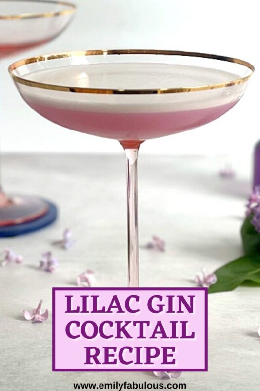 a lilac gin cocktail in a coupe glass
