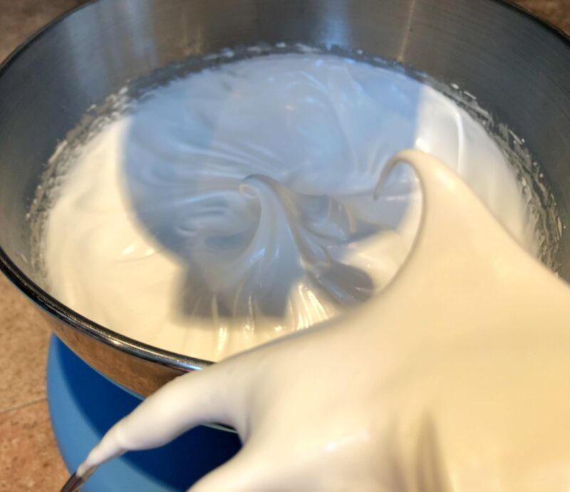 stiff peaks in meringue from a stand mixer bowl
