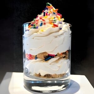 cake batter mousse with sprinkles.