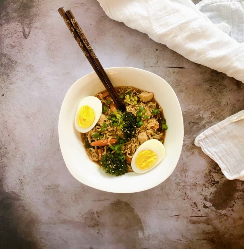 homemade ramen noodles in a bowl with chopsticks