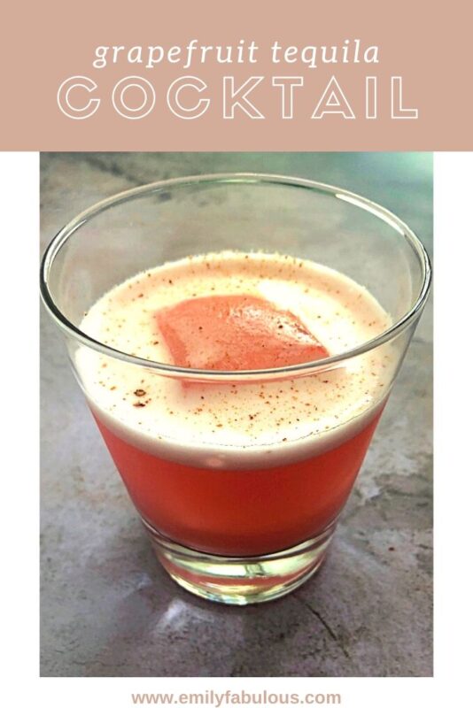 grapefruit tequila cocktail with an egg white froth and fresh ground cinnamon on top