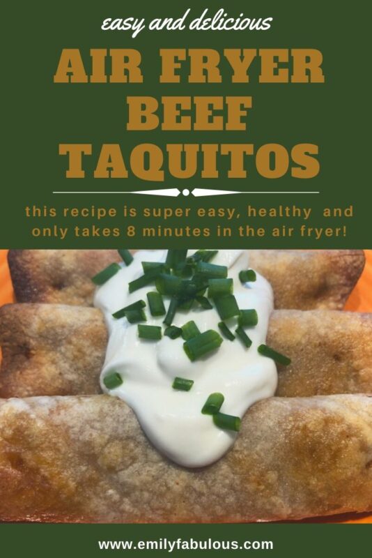 air fried ground beef taquitos with sour cream and green onions on top