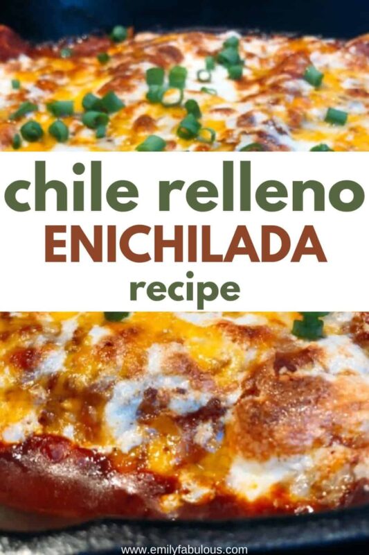 homemade chile relleno enchiladas topped with melted cheese and green onions