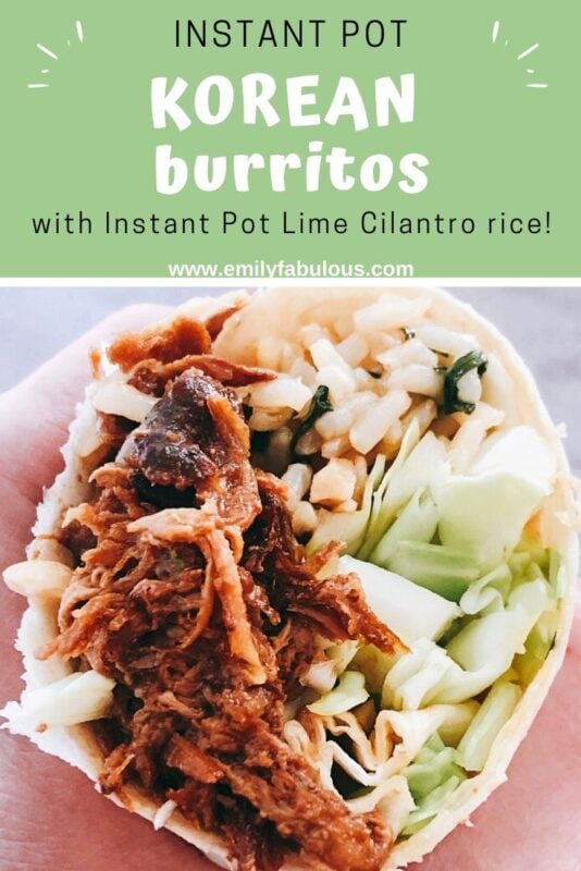 Instant Pot Korean Burrito with Instant Pot Cilantro Lime Rice, cabbage and peanuts rolled in a flour tortilla