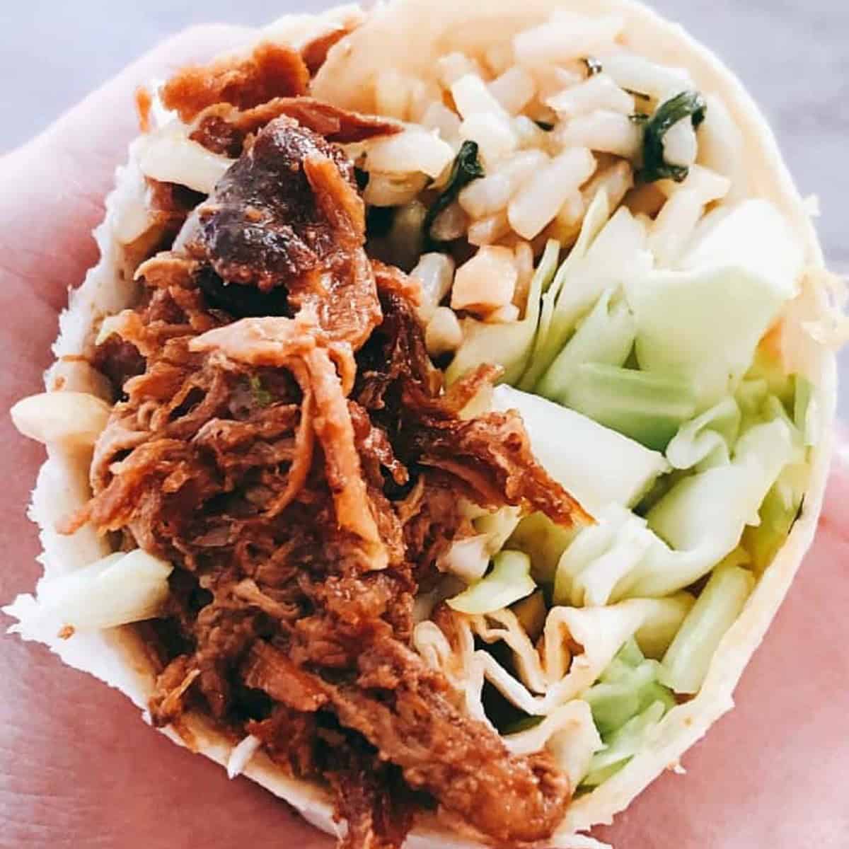 korean burrito cut in half.
