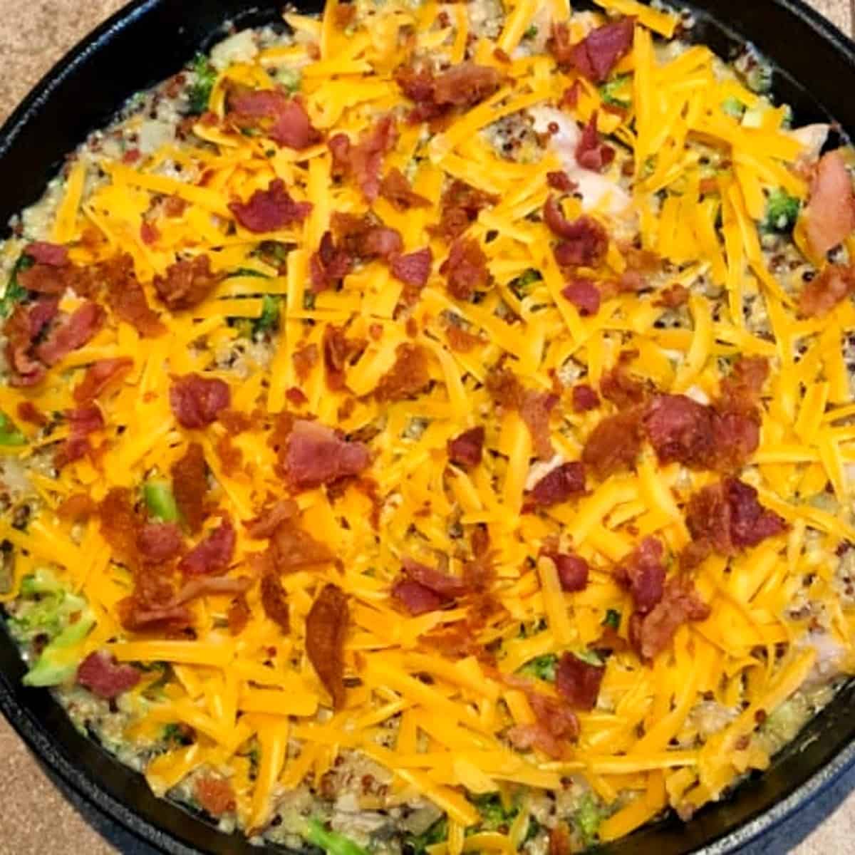quinoa skillet bake with cheese and bacon