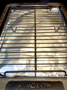 baking sheet with foil and rack