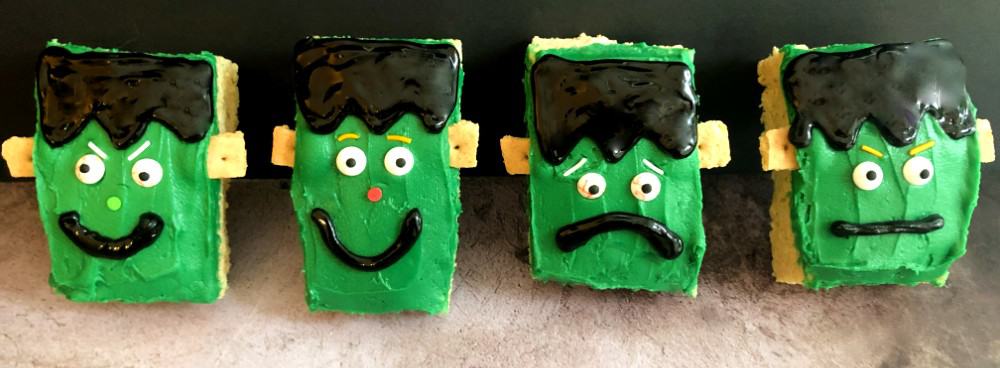 frankenstein rice krispie treat faces.