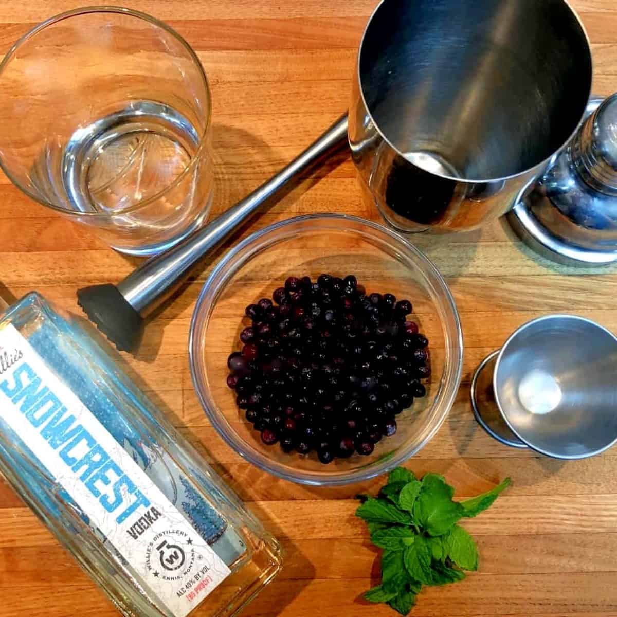 ingredients for huckleberry cocktail
