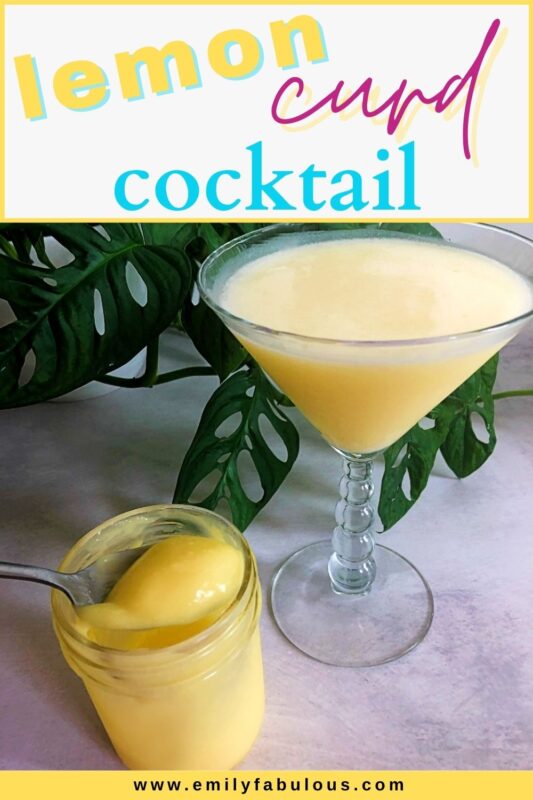 lemon curd cocktail with a jar of homemade lemon curd