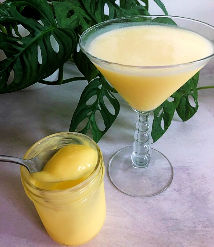 lemon curd cocktail and lemon curd in a jar