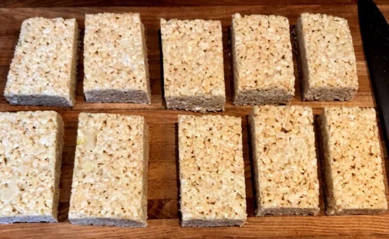 rice krispie treats cut into rectangles.