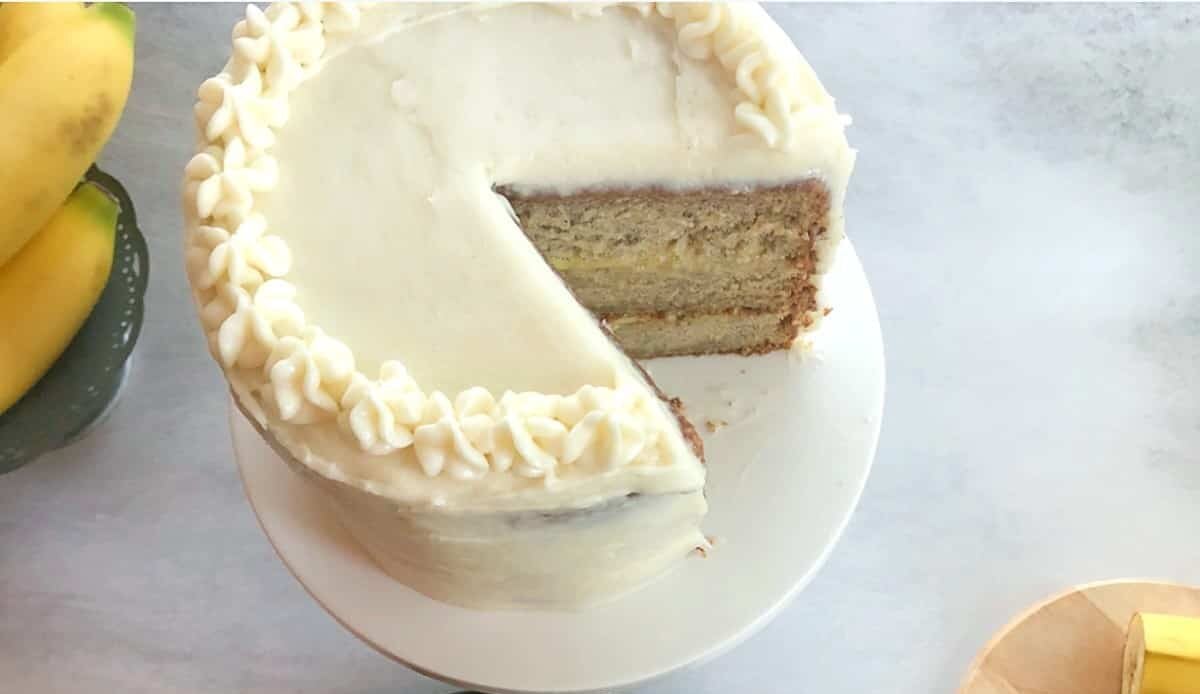 slice of banana cream cake on a plate