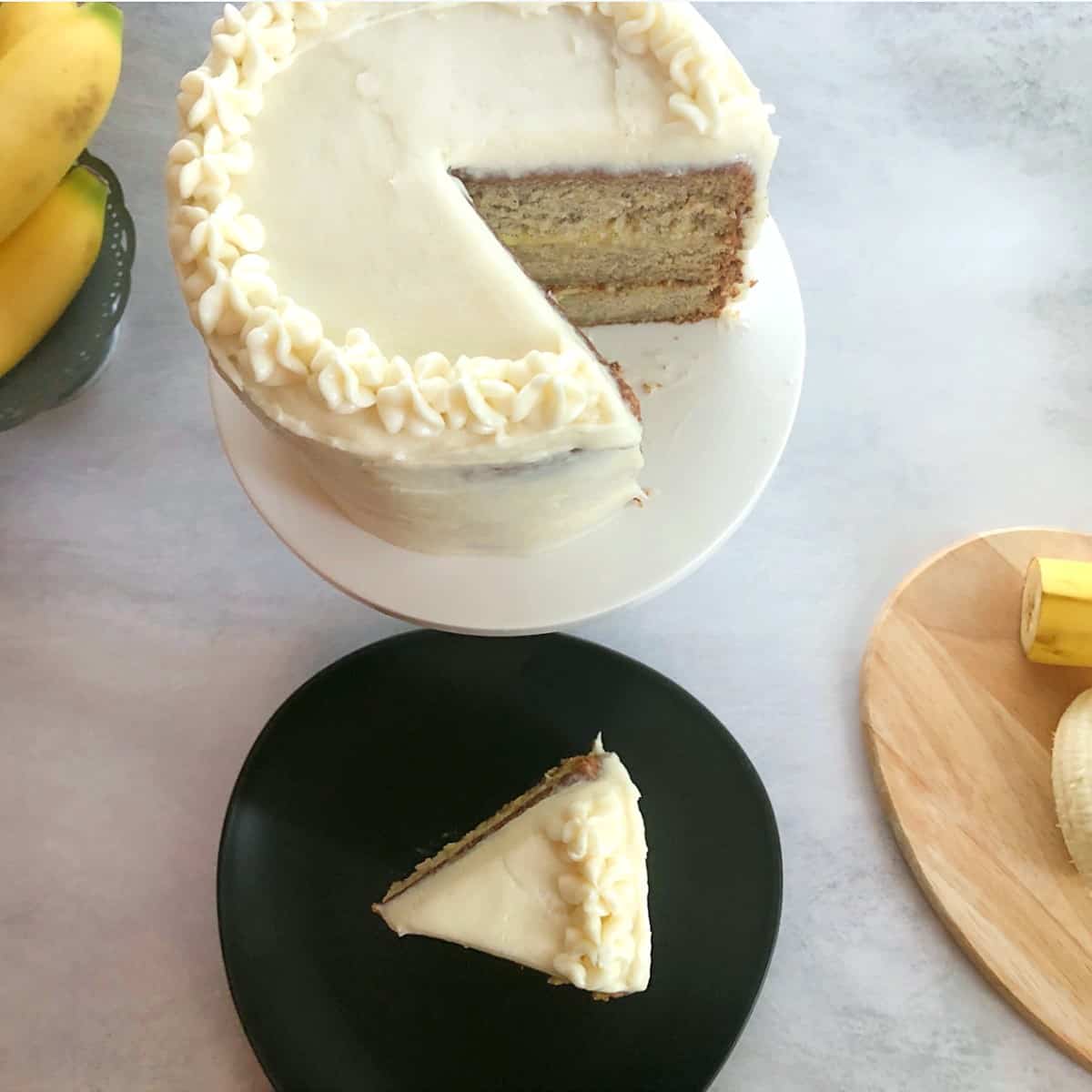 slice of banana cream cake on a plate
