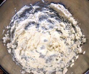 cream cheese and vegetable shortening in a mixing bowl