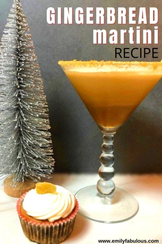 gingerbread martini with a gingerbread cookie coated rim in a martini glass