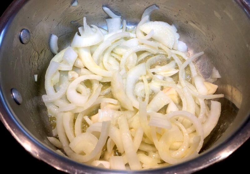 onions, garlic and butter for gravy