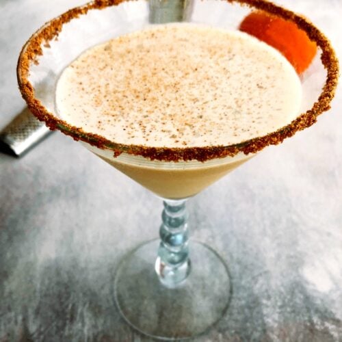pumpkin spice martini with nutmeg garnish
