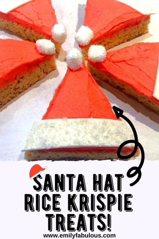 santa hat rice krispie treats in a circle with mini marshmallows