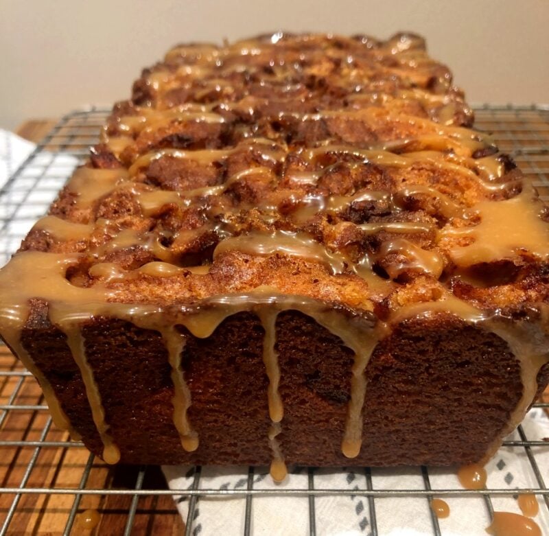apple cinnamon swirl bread with apple caramel glaze