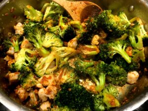 chicken and broccoli in thai red curry paste
