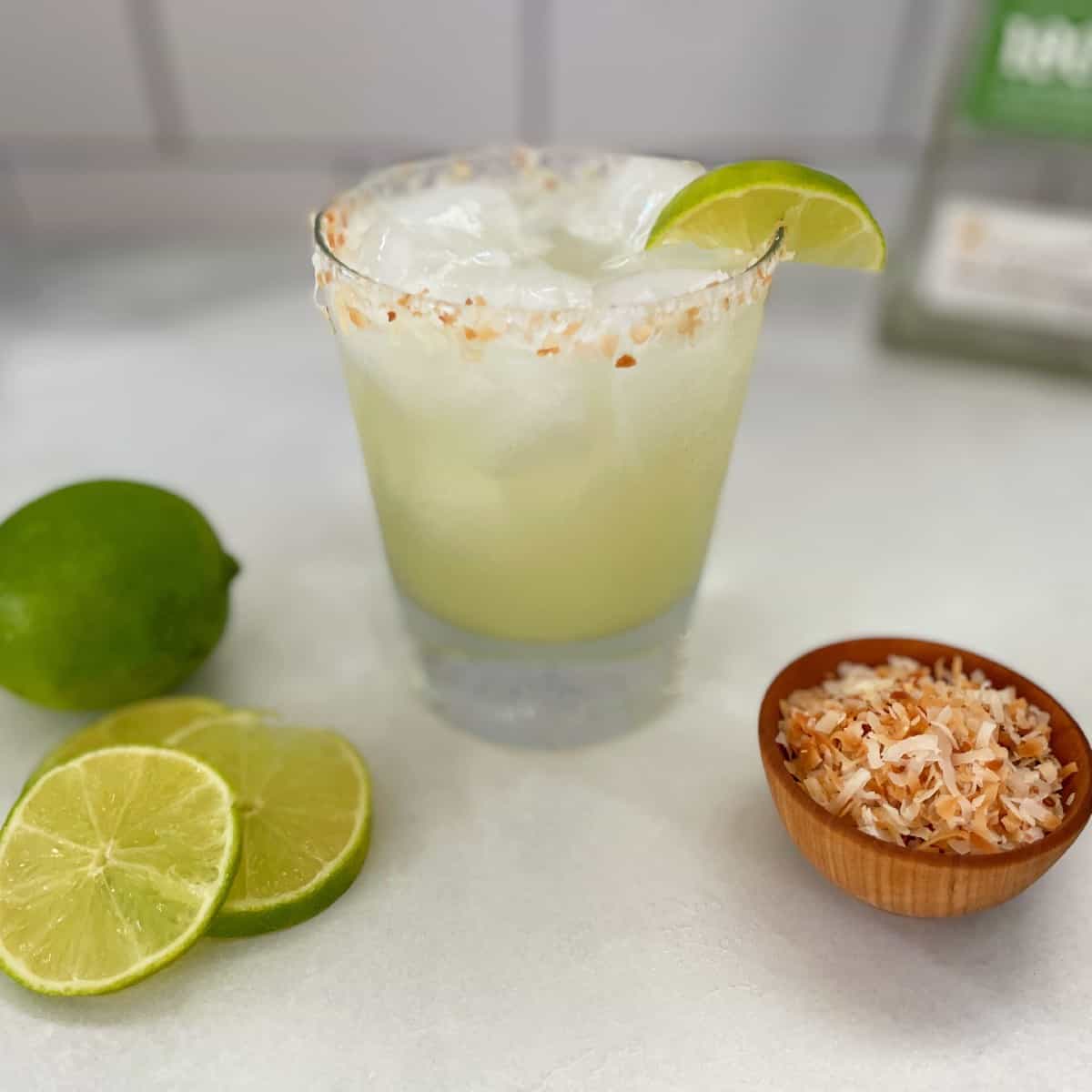coconut lime margarita with toasted coconut.