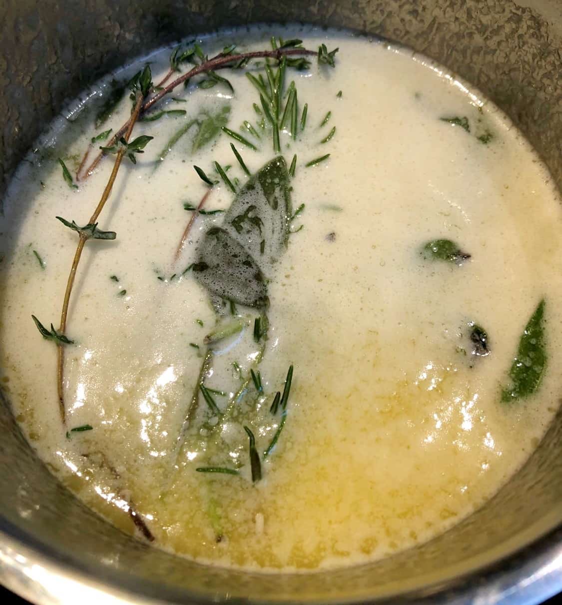 herbs in melted butter.