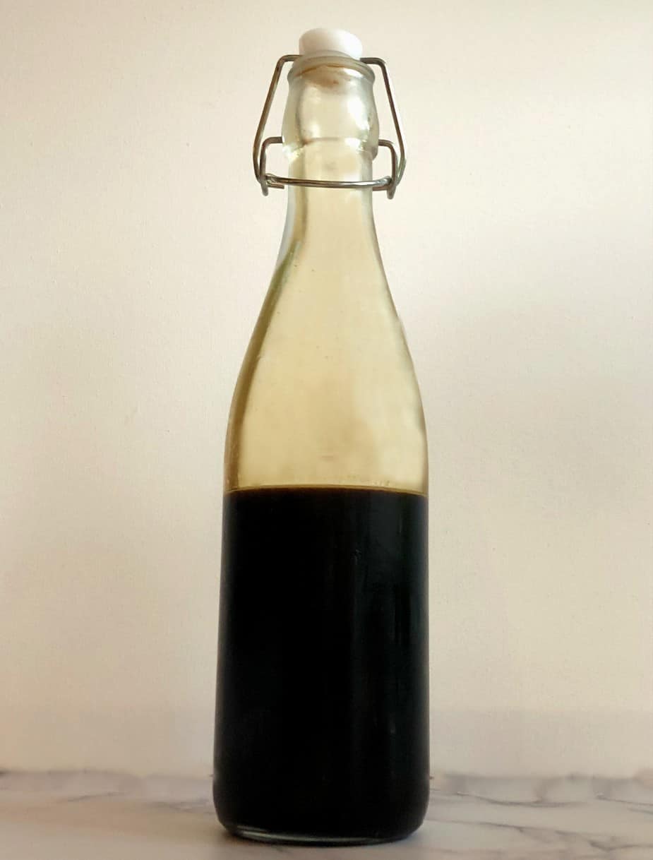 bottle of homemade gingerbread syrup.