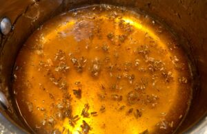 lavender and honey in a saucepan