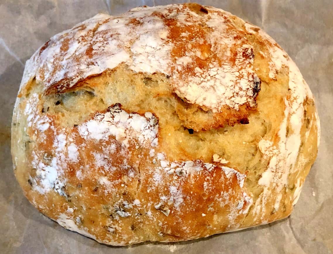 rosemary bread on parchment paper.