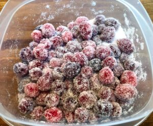 sugared cranberries in a container