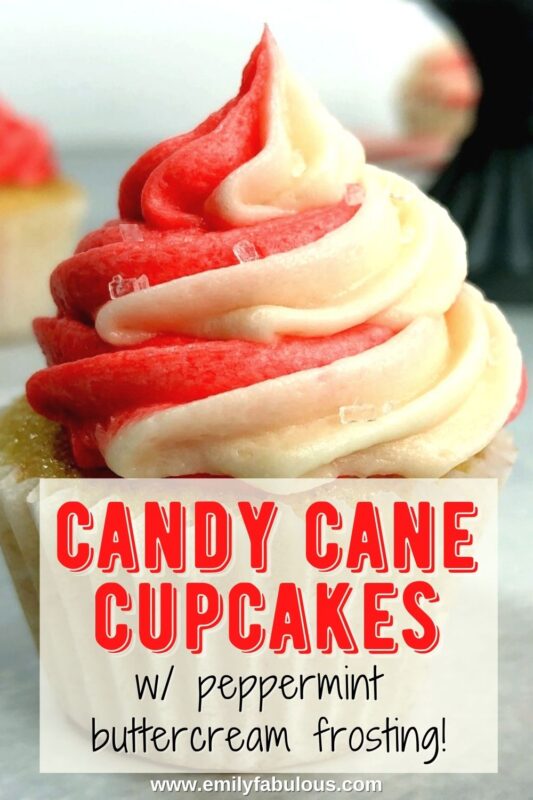 candy cane cupcake with swirlde peppermint buttercream