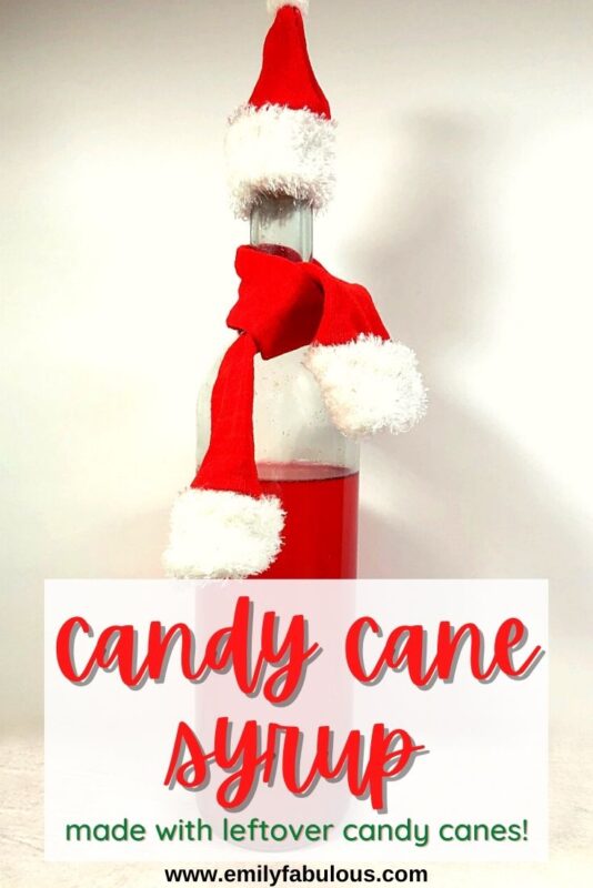 homemade candy cane syrup in a sealable bottle