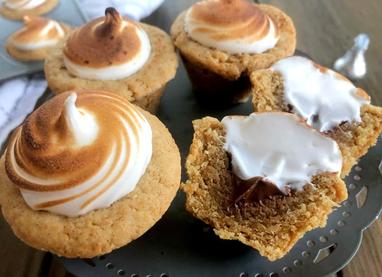 smore cup cut in half on a plate.