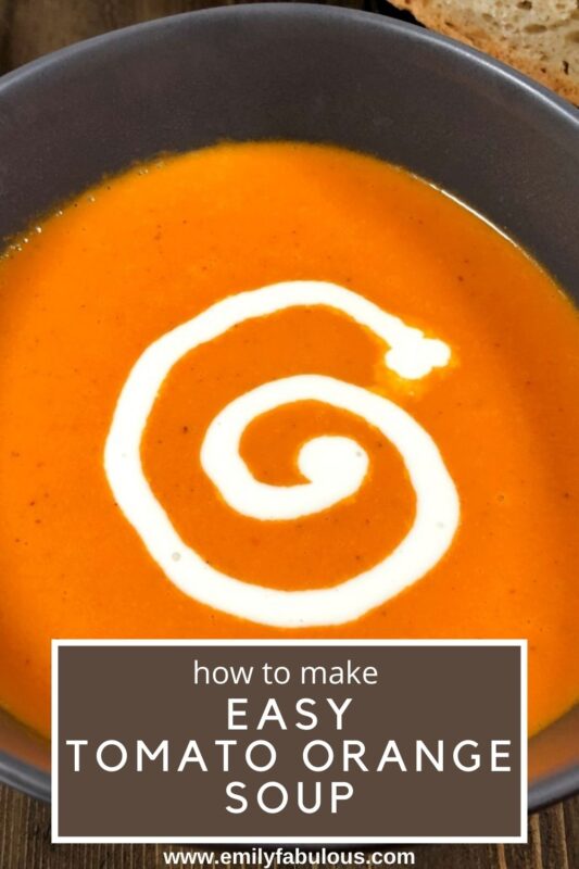 tomato orange soup with a swirl of heavy cream