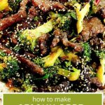 sticky beef and broccoli with sesame seeds on rice