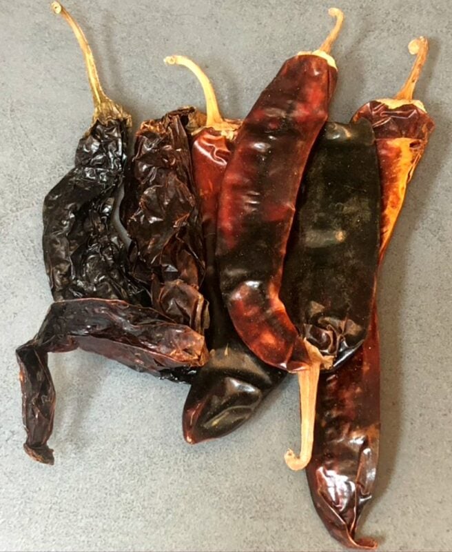 dried Mexican chiles on a counter