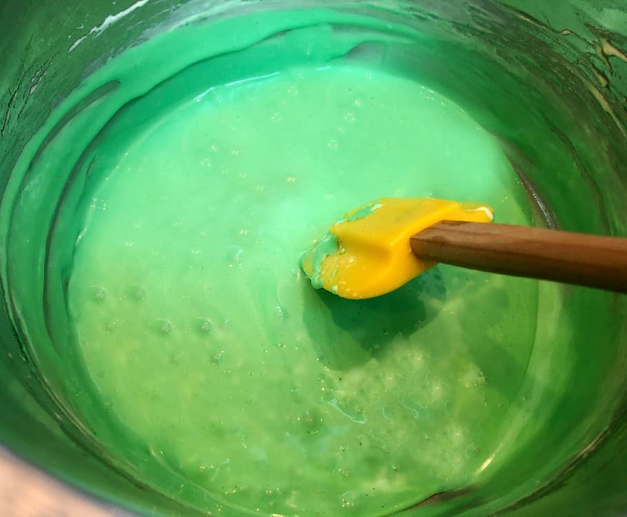 green lime melted marshmallows in a pot.
